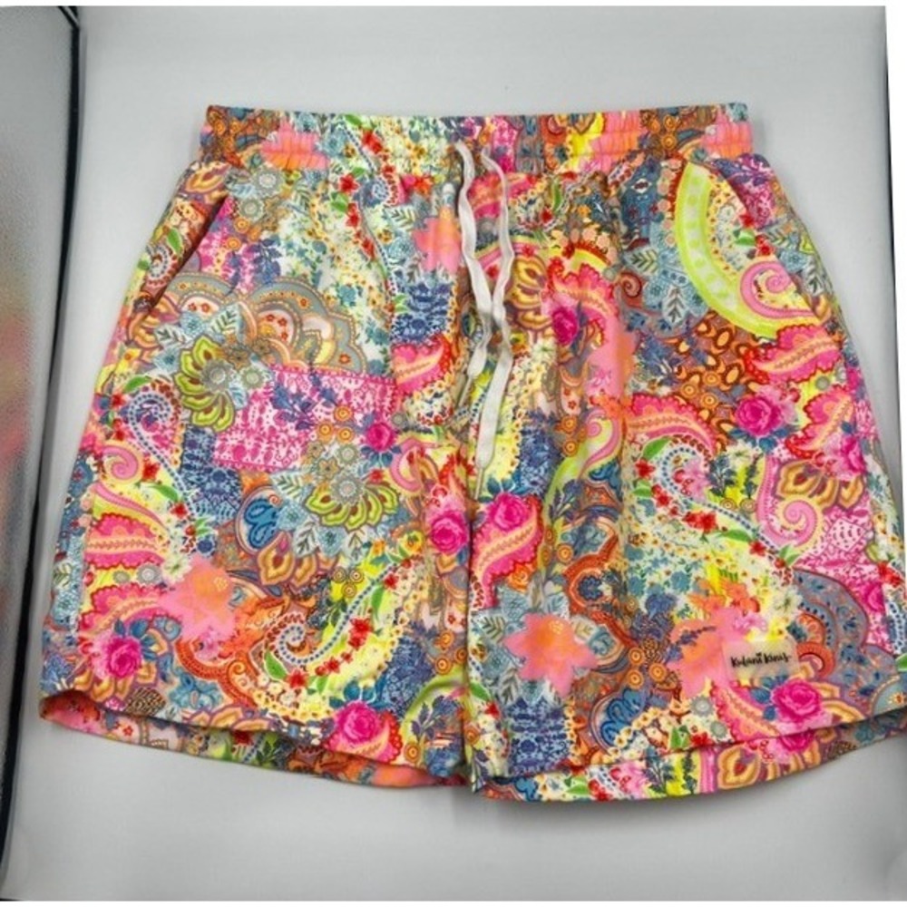 Kulani Kinis Men's 5" Paisley Pink Floral Swim Trunks Size Small